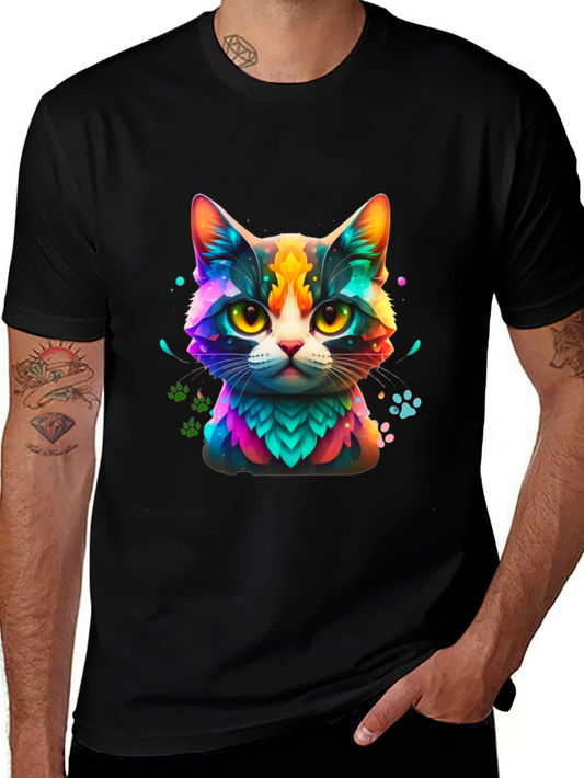 Vibrant Cat Graphic Tee - Colorful Feline Design