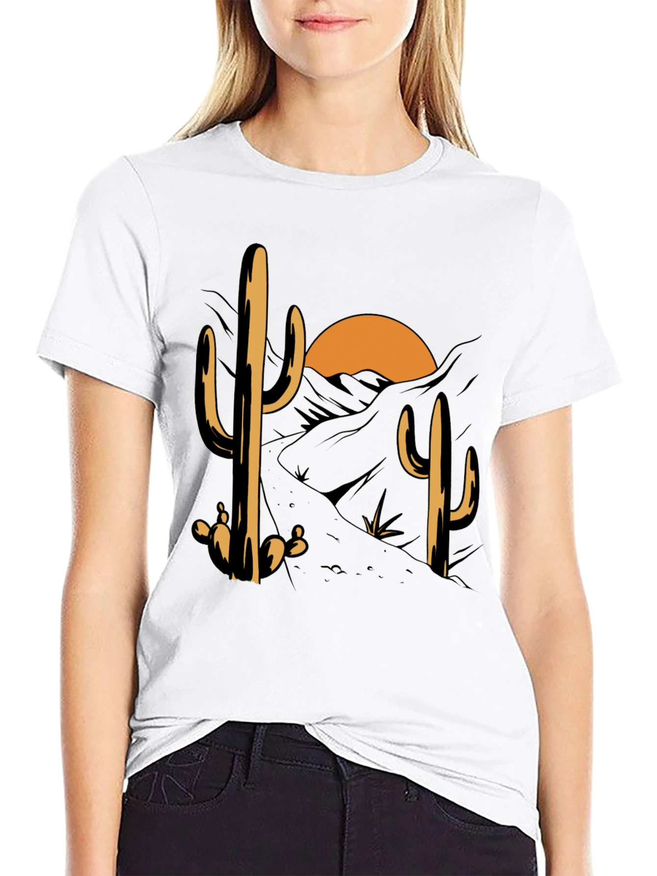 Cactus Desert Sunset Graphic Tee - Black Cotton Blend