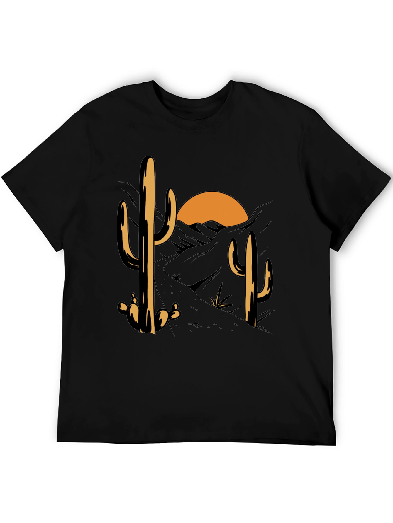 Cactus Desert Sunset Graphic Tee - Black Cotton Blend