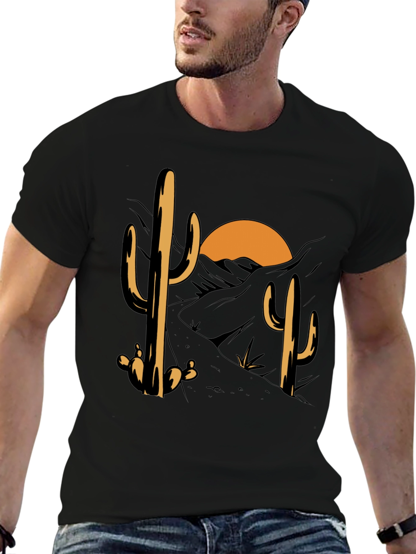 Cactus Desert Sunset Graphic Tee - Black Cotton Blend