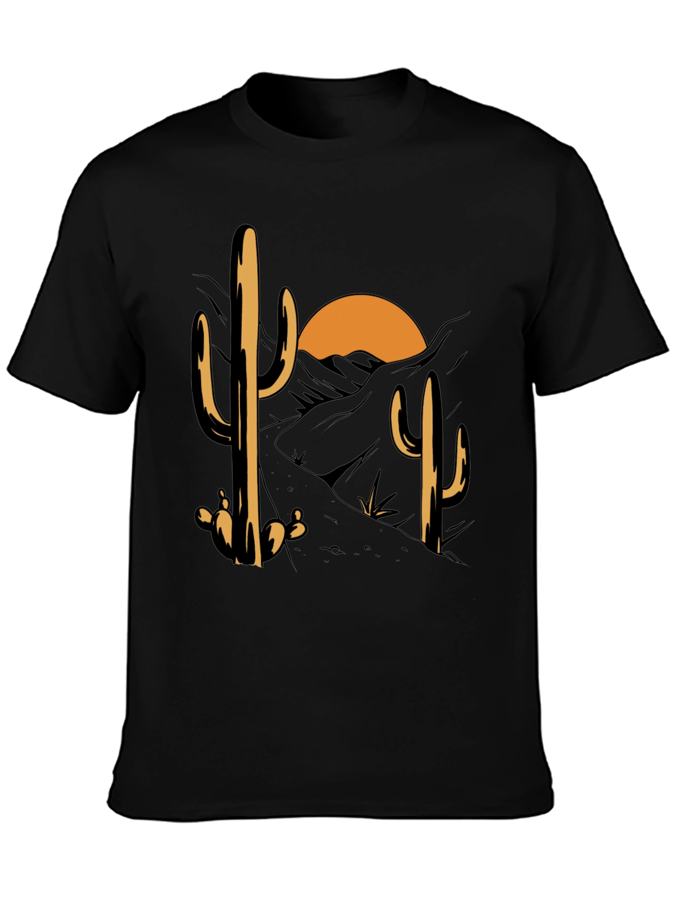 Cactus Desert Sunset Graphic Tee - Black Cotton Blend