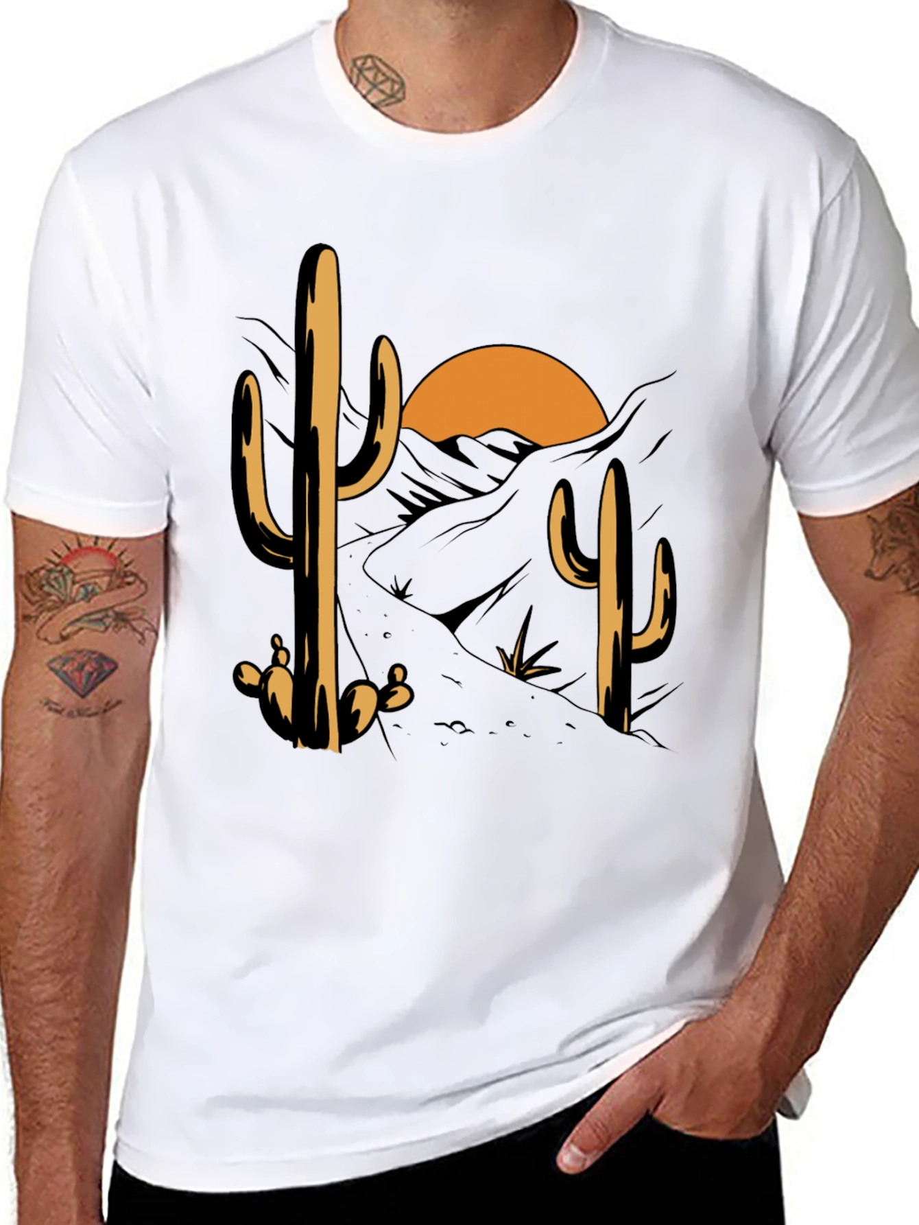 Cactus Desert Sunset Graphic Tee - Black Cotton Blend