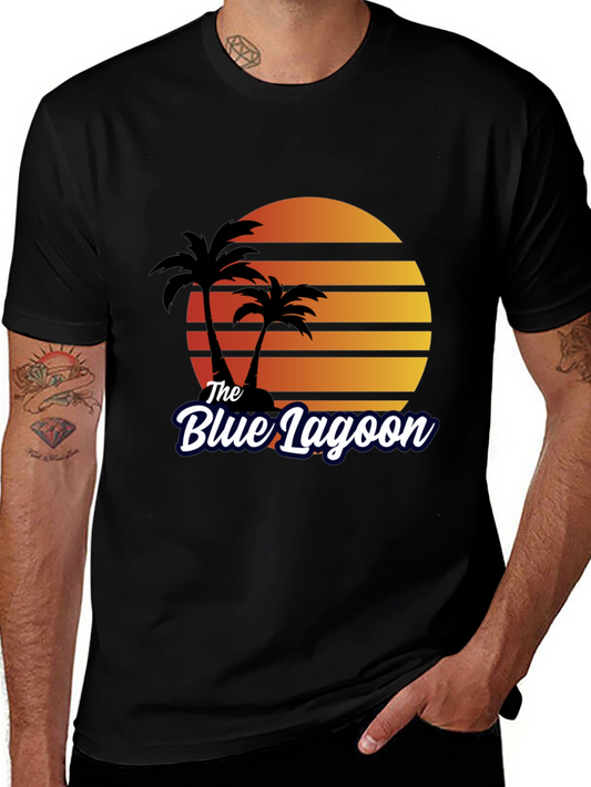The Blue Lagoon Retro T-Shirt - Palm Tree Sunset Tee