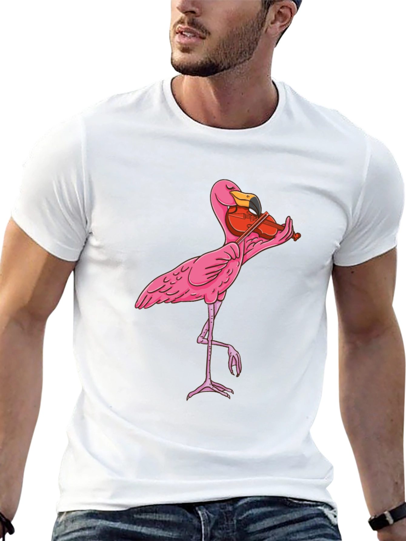 Funny Flamingo Violinist Graphic T-Shirt