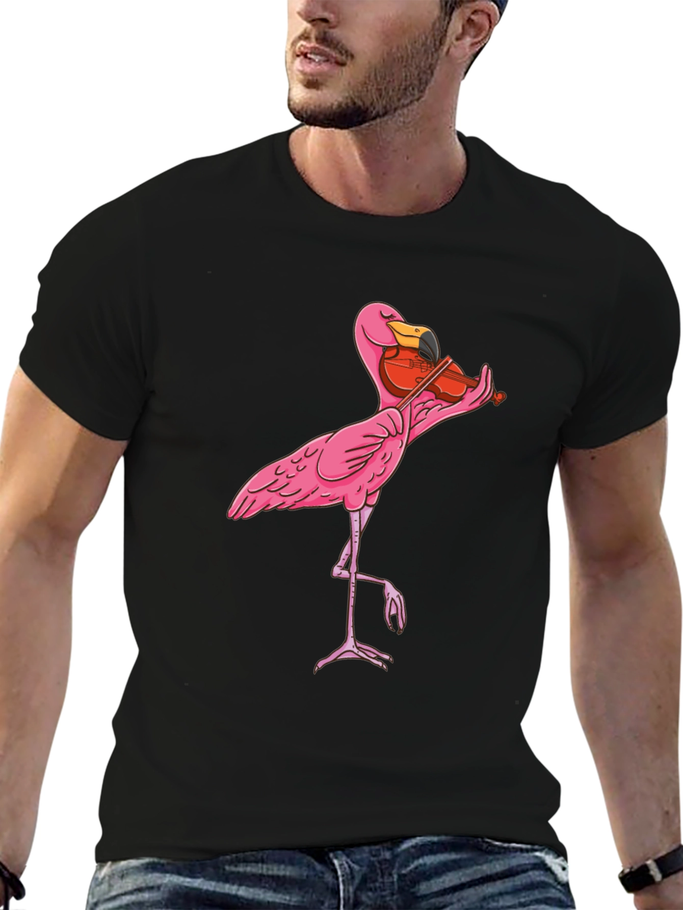 Funny Flamingo Violinist Graphic T-Shirt
