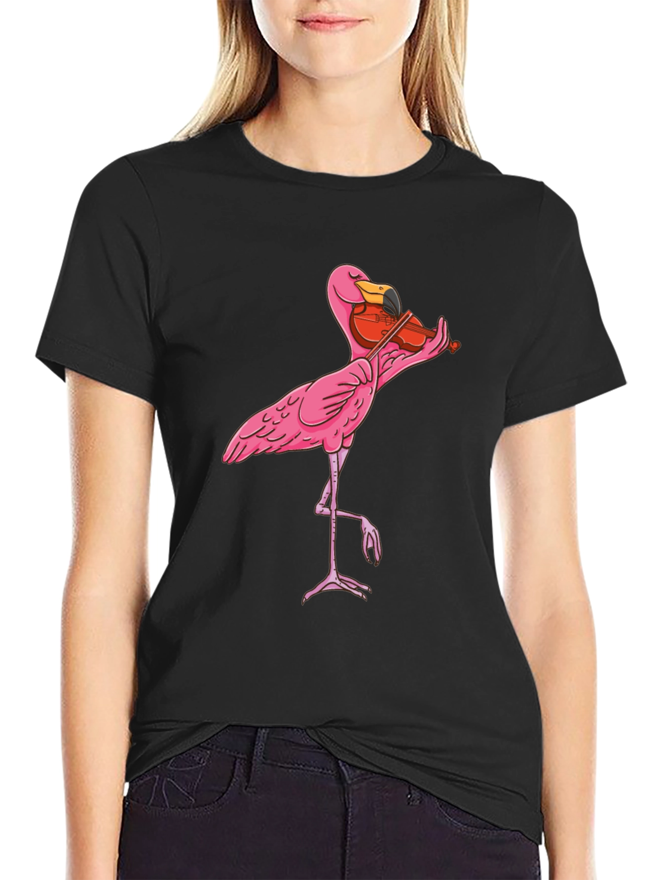 Funny Flamingo Violinist Graphic T-Shirt