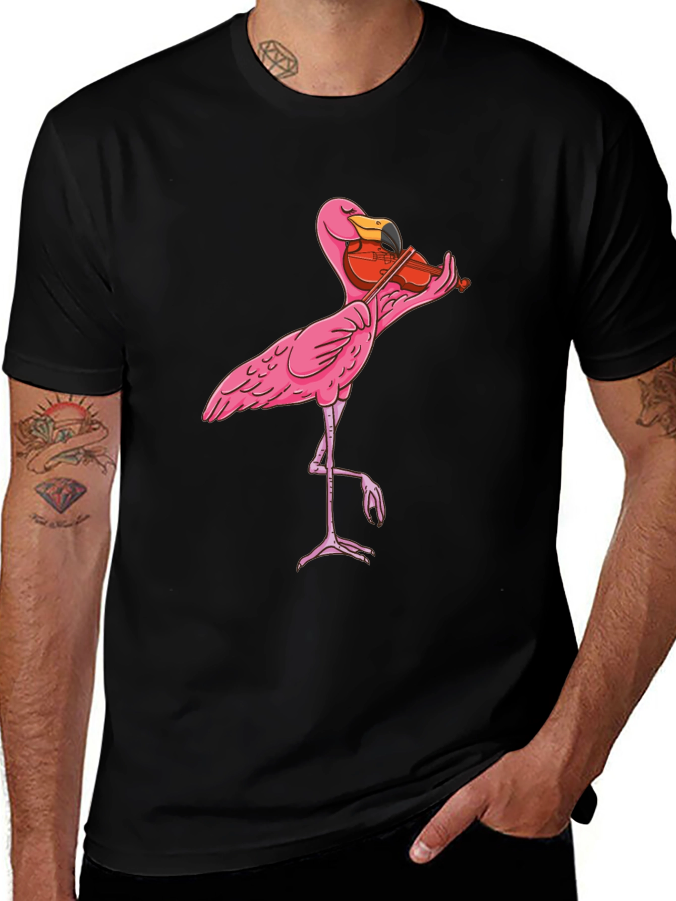 Funny Flamingo Violinist Graphic T-Shirt