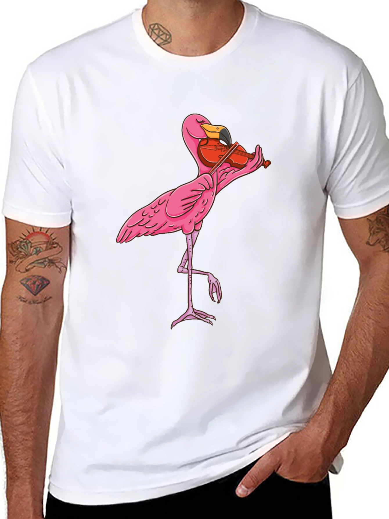 Funny Flamingo Violinist Graphic T-Shirt