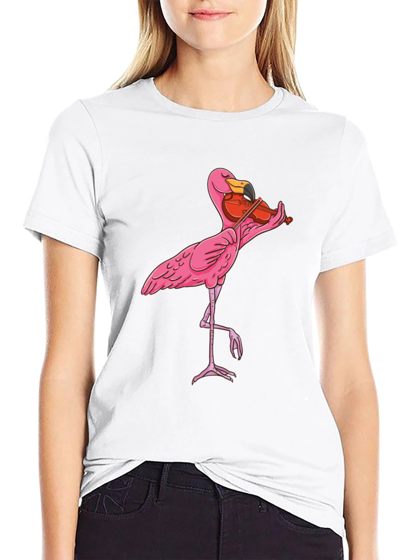 Funny Flamingo Violinist Graphic T-Shirt