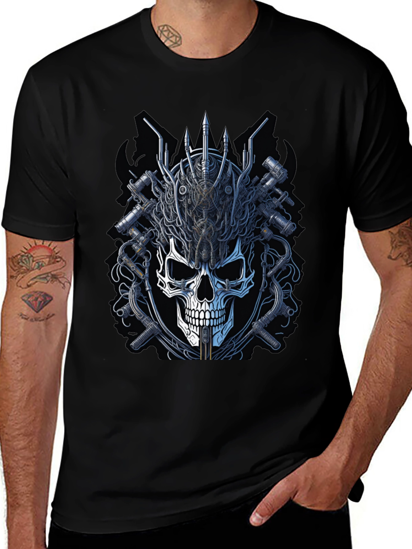 Skull and Gears Graphic Tee - Edgy Design