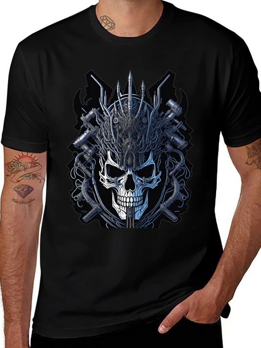 Skull and Gears Graphic Tee - Edgy Design