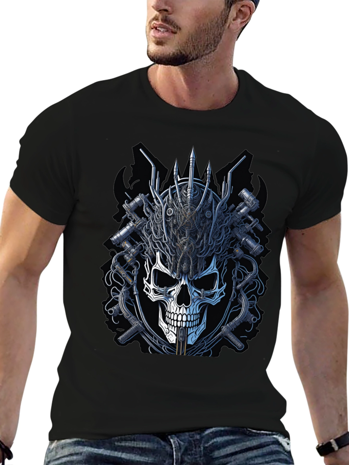 Skull and Gears Graphic Tee - Edgy Design