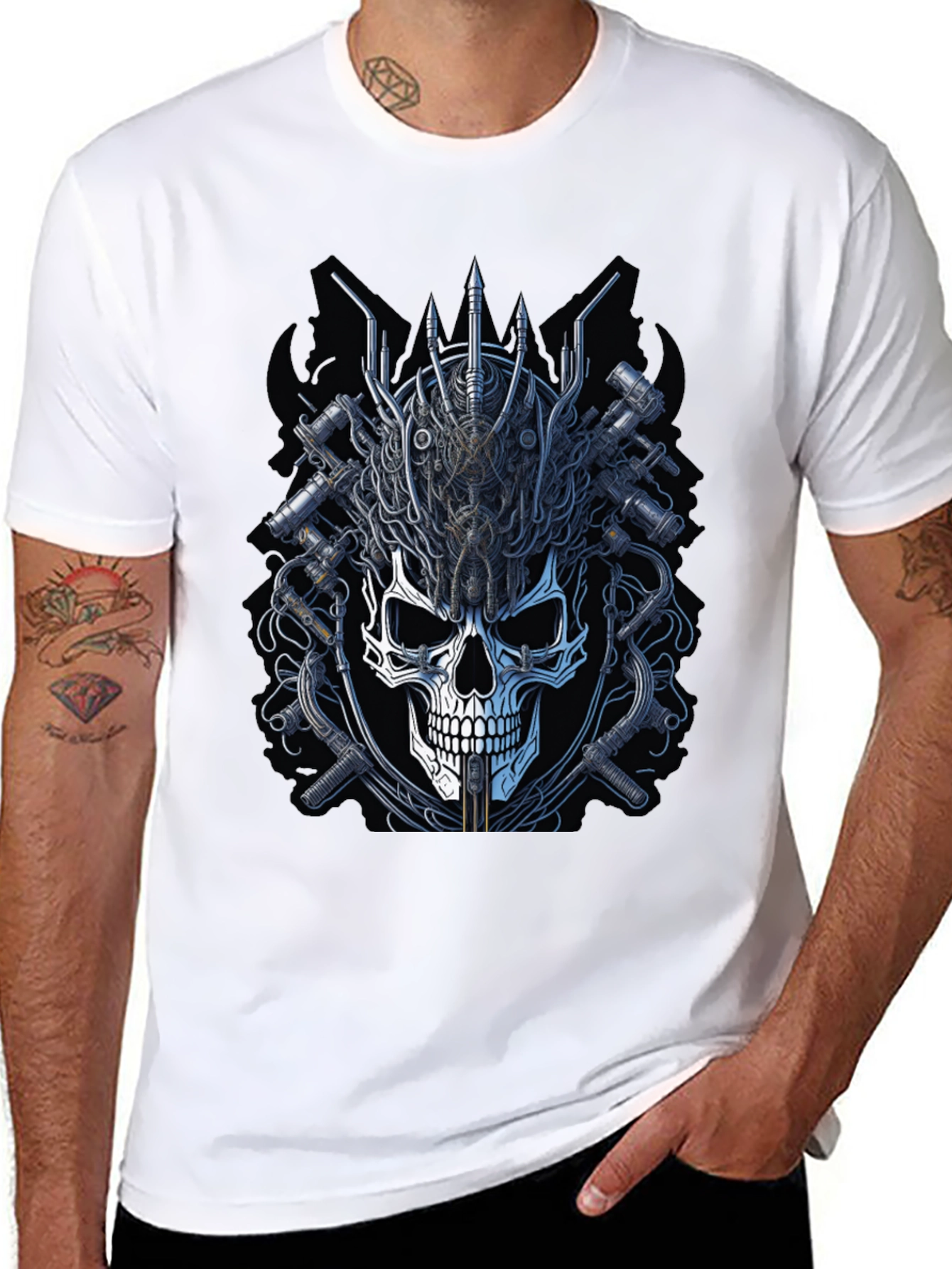 Skull and Gears Graphic Tee - Edgy Design