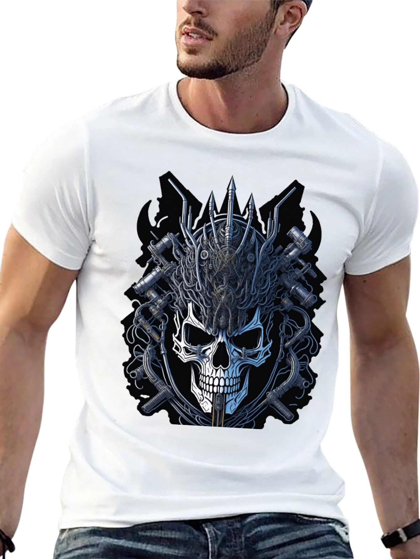 Skull and Gears Graphic Tee - Edgy Design