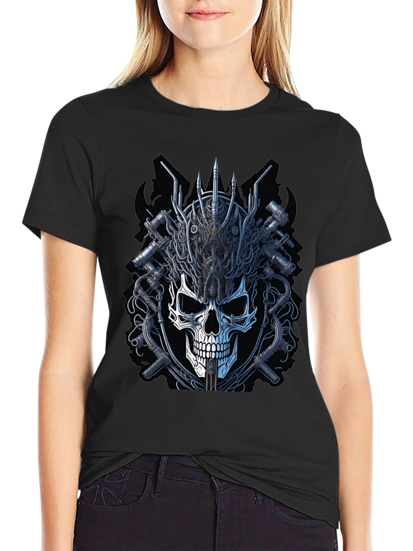 Skull and Gears Graphic Tee - Edgy Design