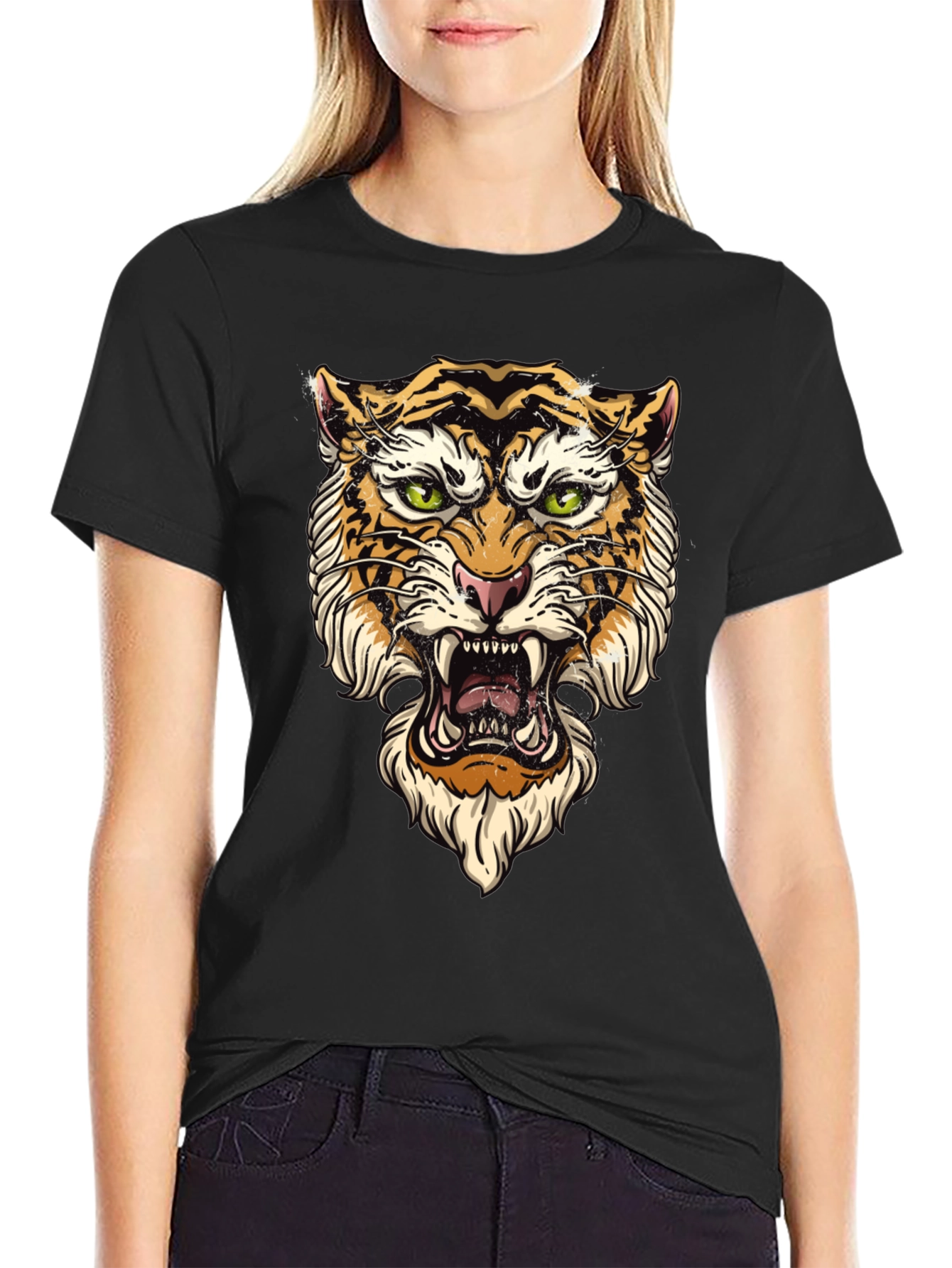 Tiger Graphic Black T-Shirt - Bold Animal Print Tee
