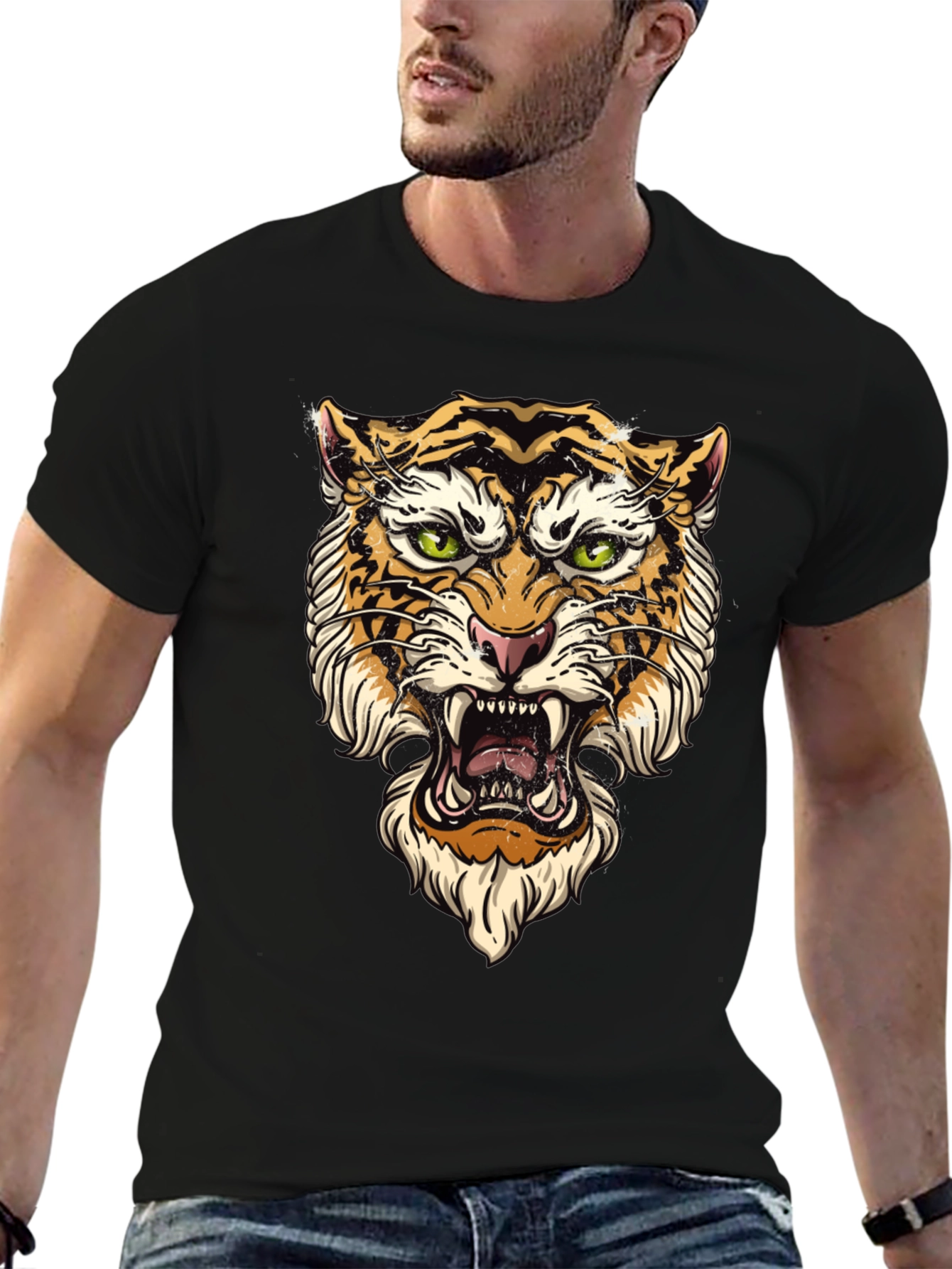 Tiger Graphic Black T-Shirt - Bold Animal Print Tee
