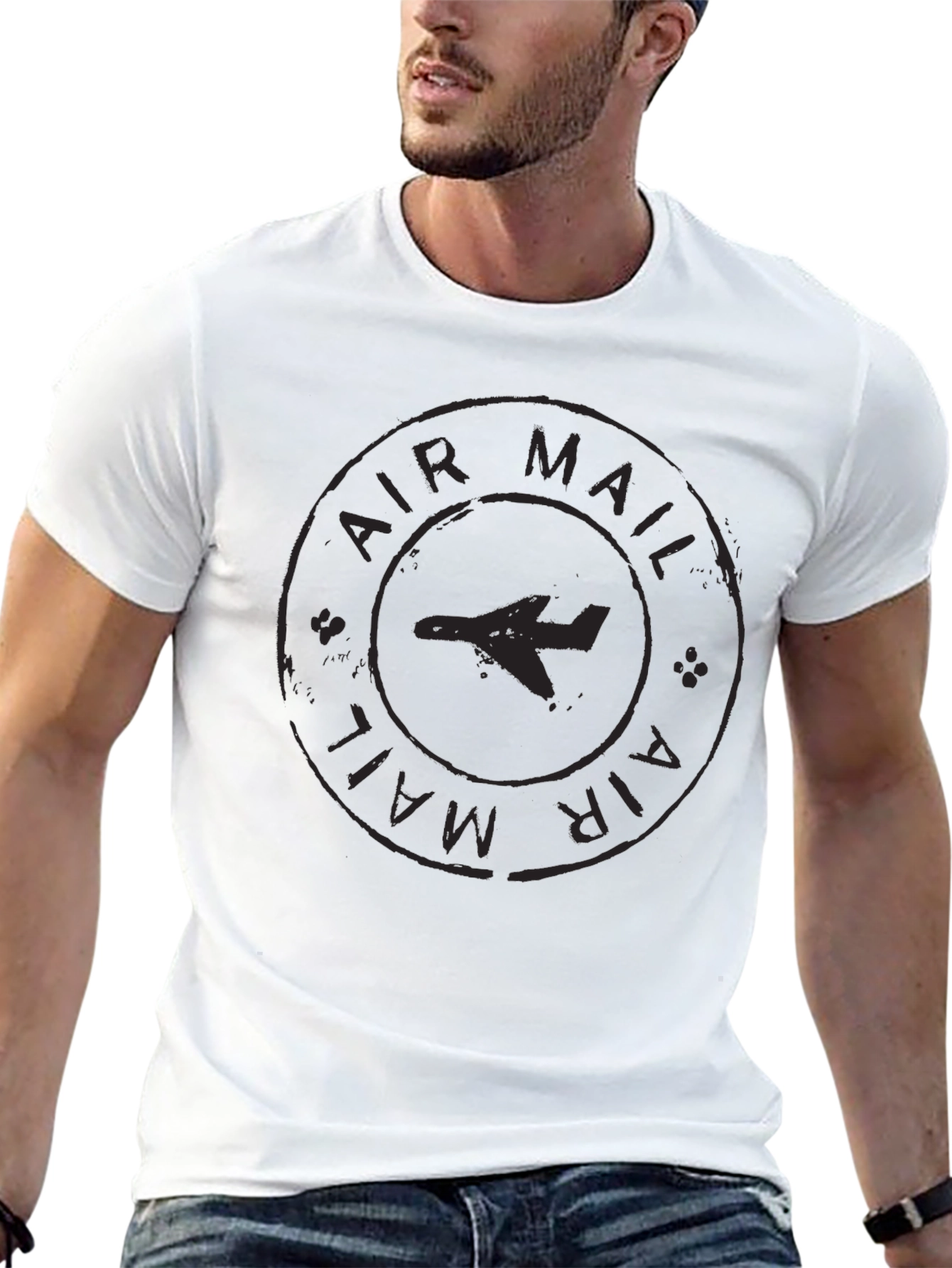 Air Mail Plane Graphic Black T-Shirt
