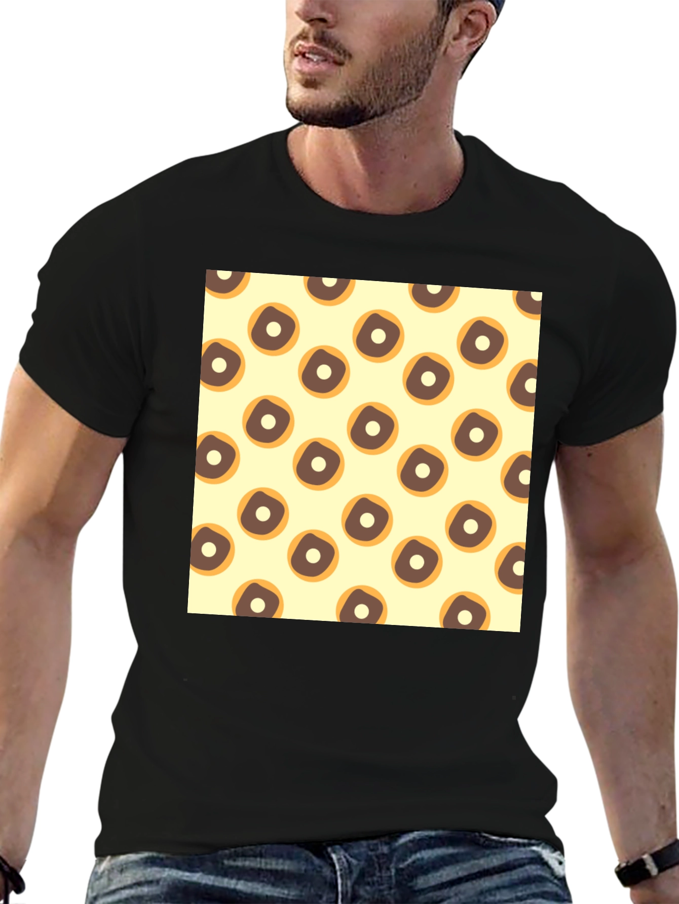 Doughnut Pattern Crew Neck Tee - Casual Style
