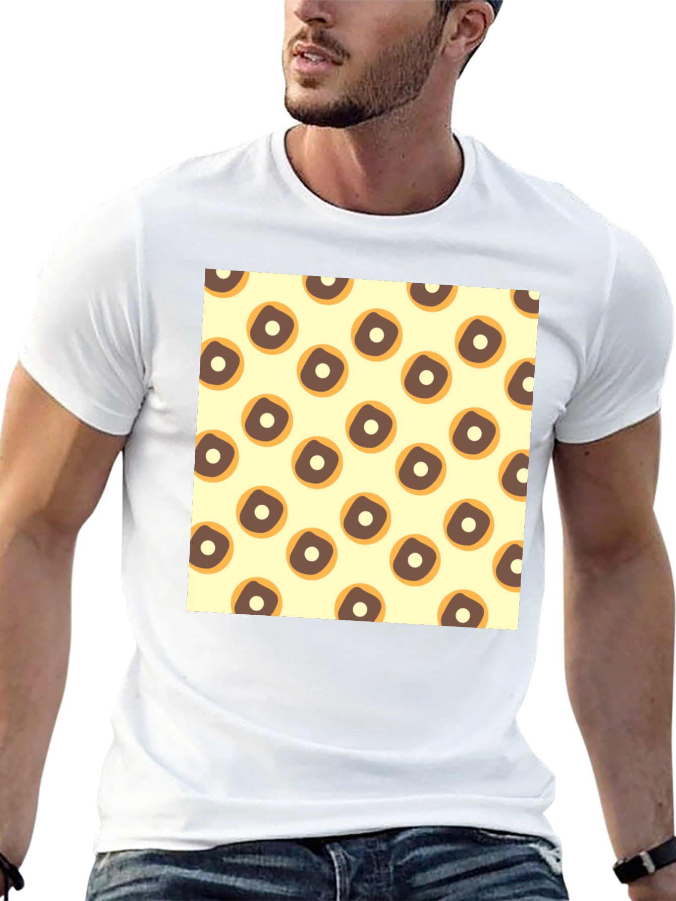 Doughnut Pattern Crew Neck Tee - Casual Style