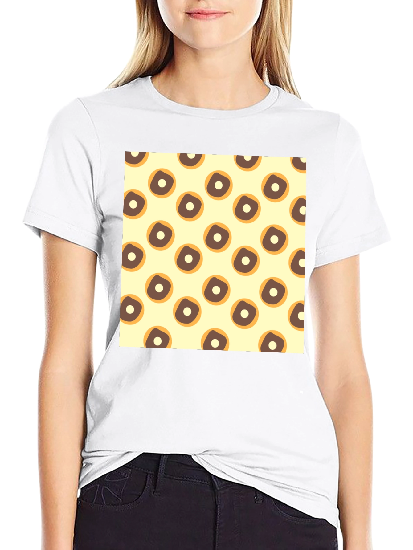 Doughnut Pattern Crew Neck Tee - Casual Style