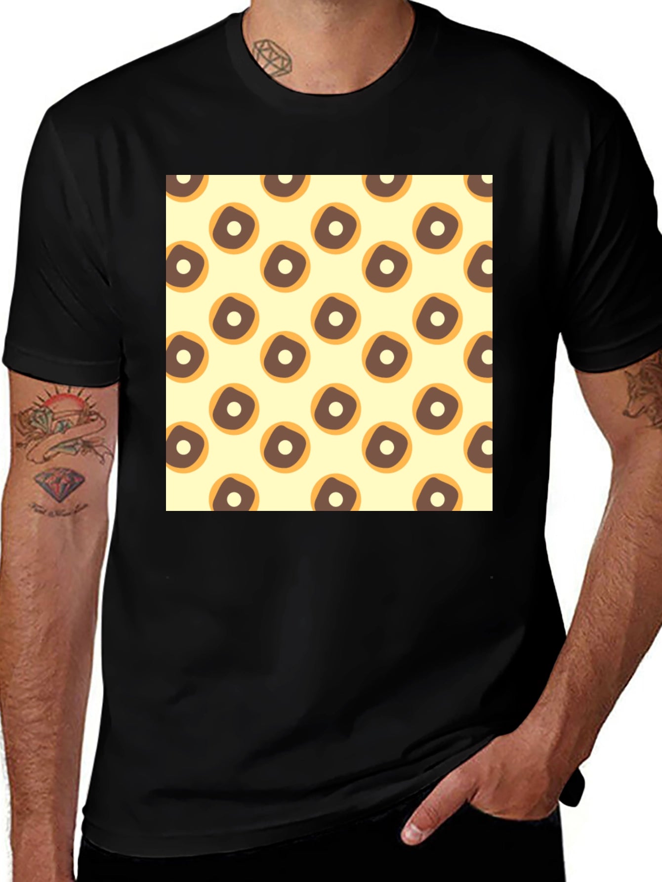 Doughnut Pattern Crew Neck Tee - Casual Style