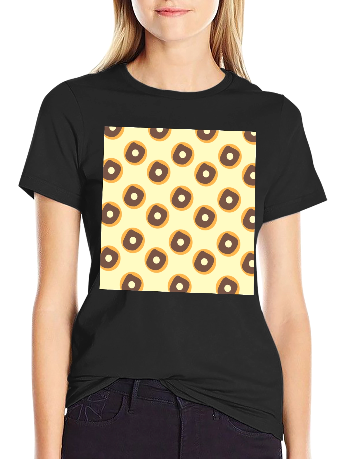Doughnut Pattern Crew Neck Tee - Casual Style