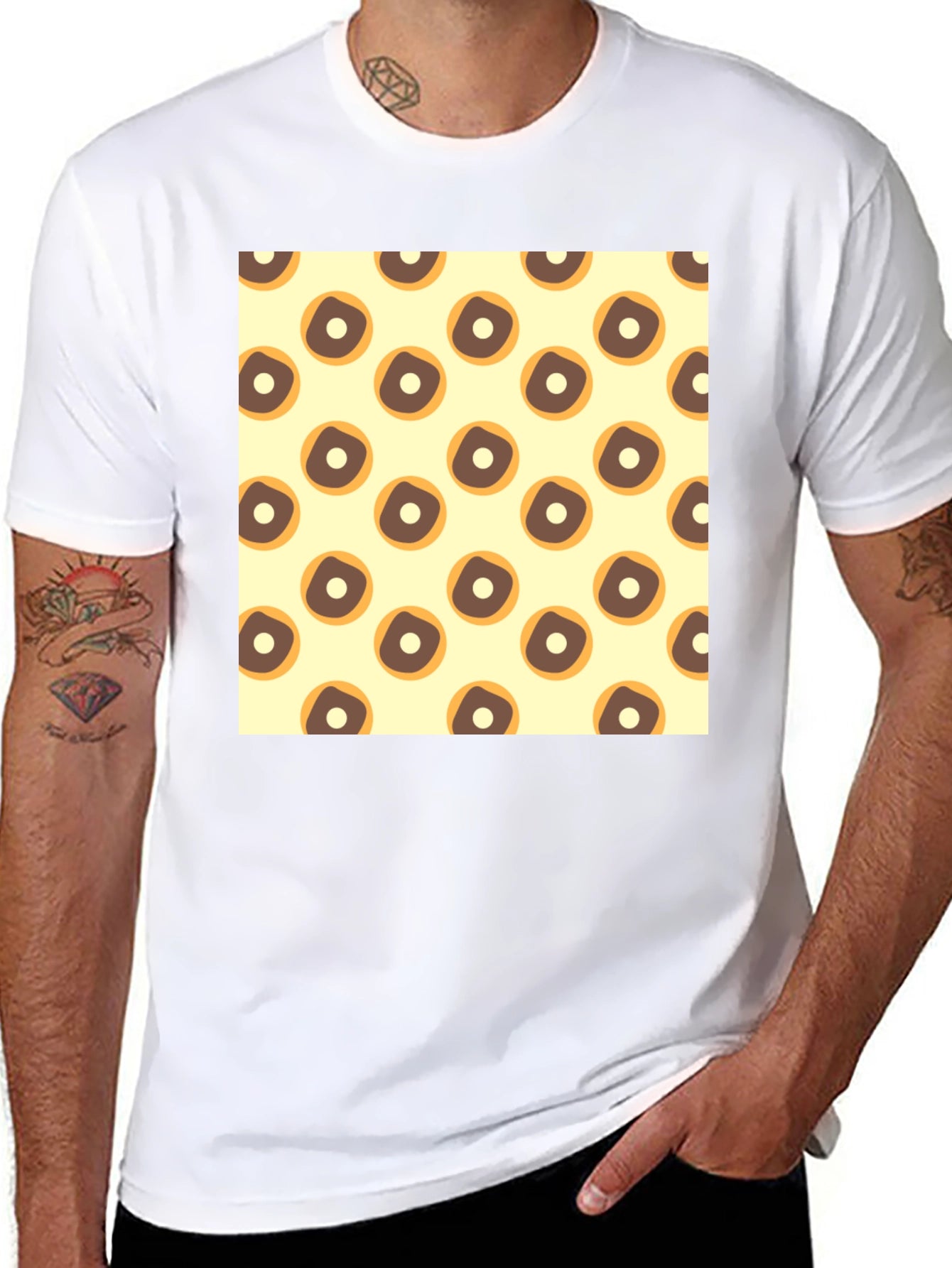 Doughnut Pattern Crew Neck Tee - Casual Style