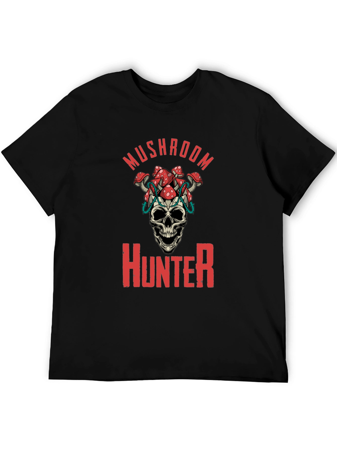 Mushroom Hunter Graphic Tee - Skull & Fungi Design