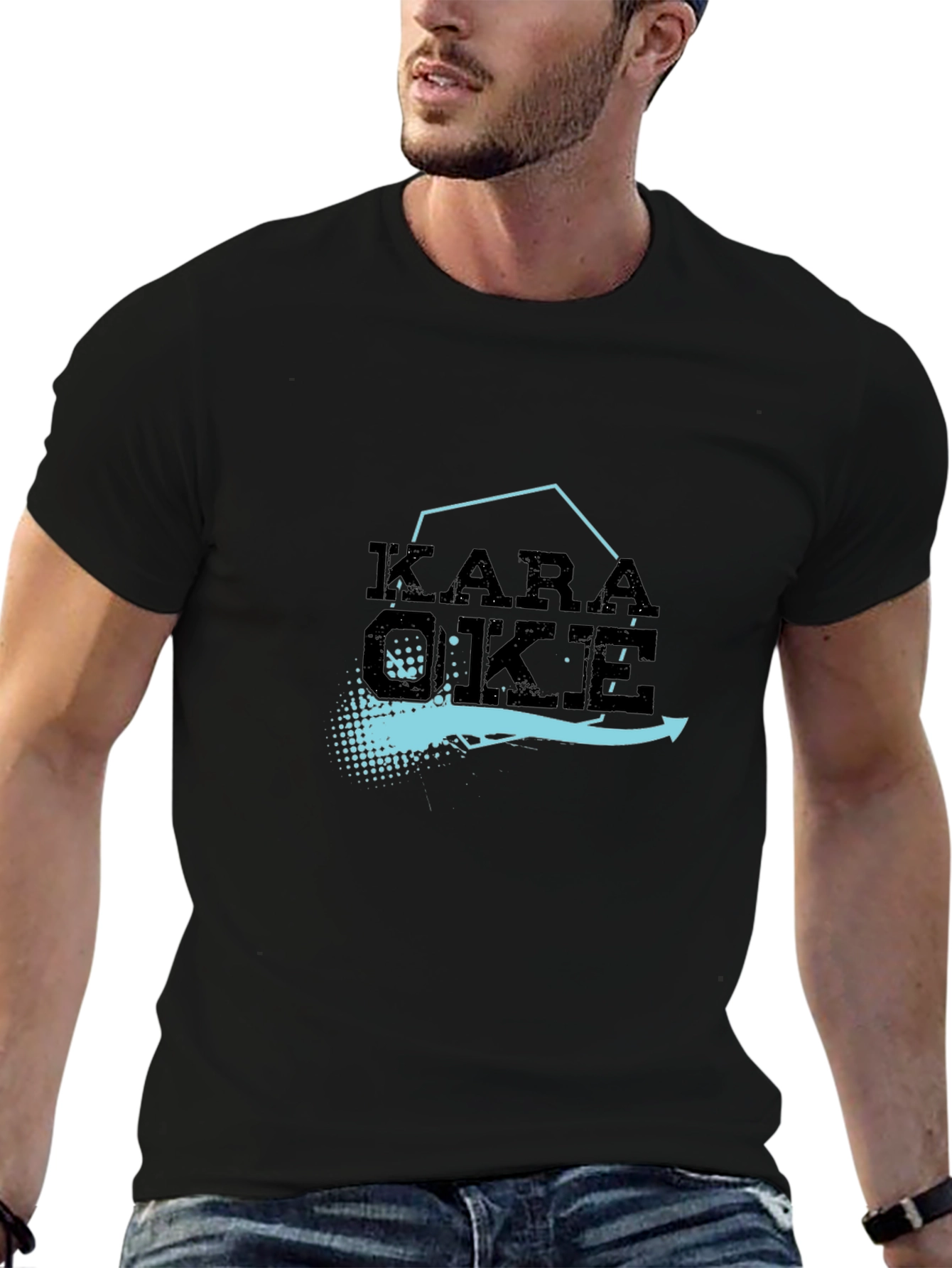 Karaoke Graphic Tee - Black Cotton Blend T-Shirt