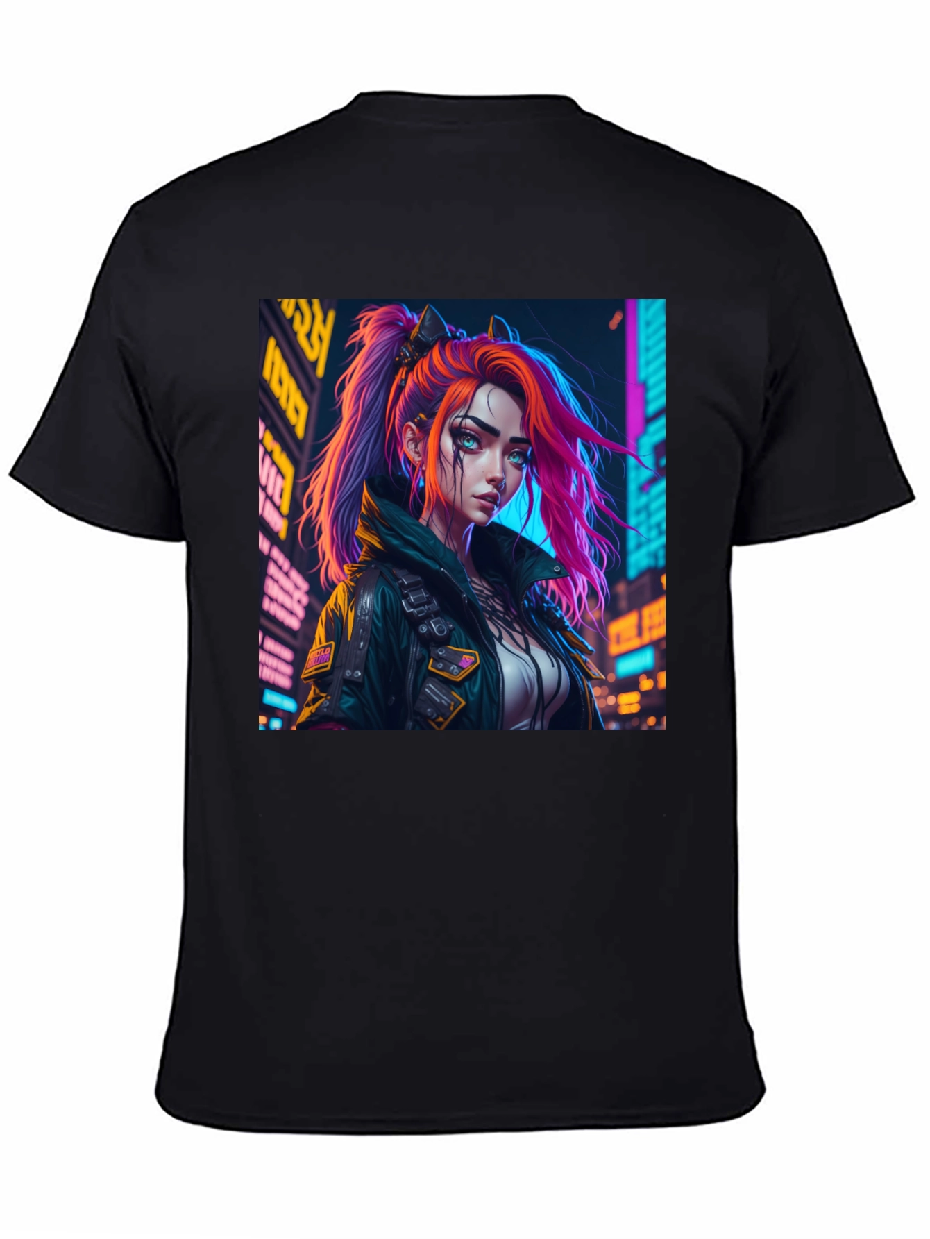 Cyberpunk Girl Graphic Print Black T-Shirt