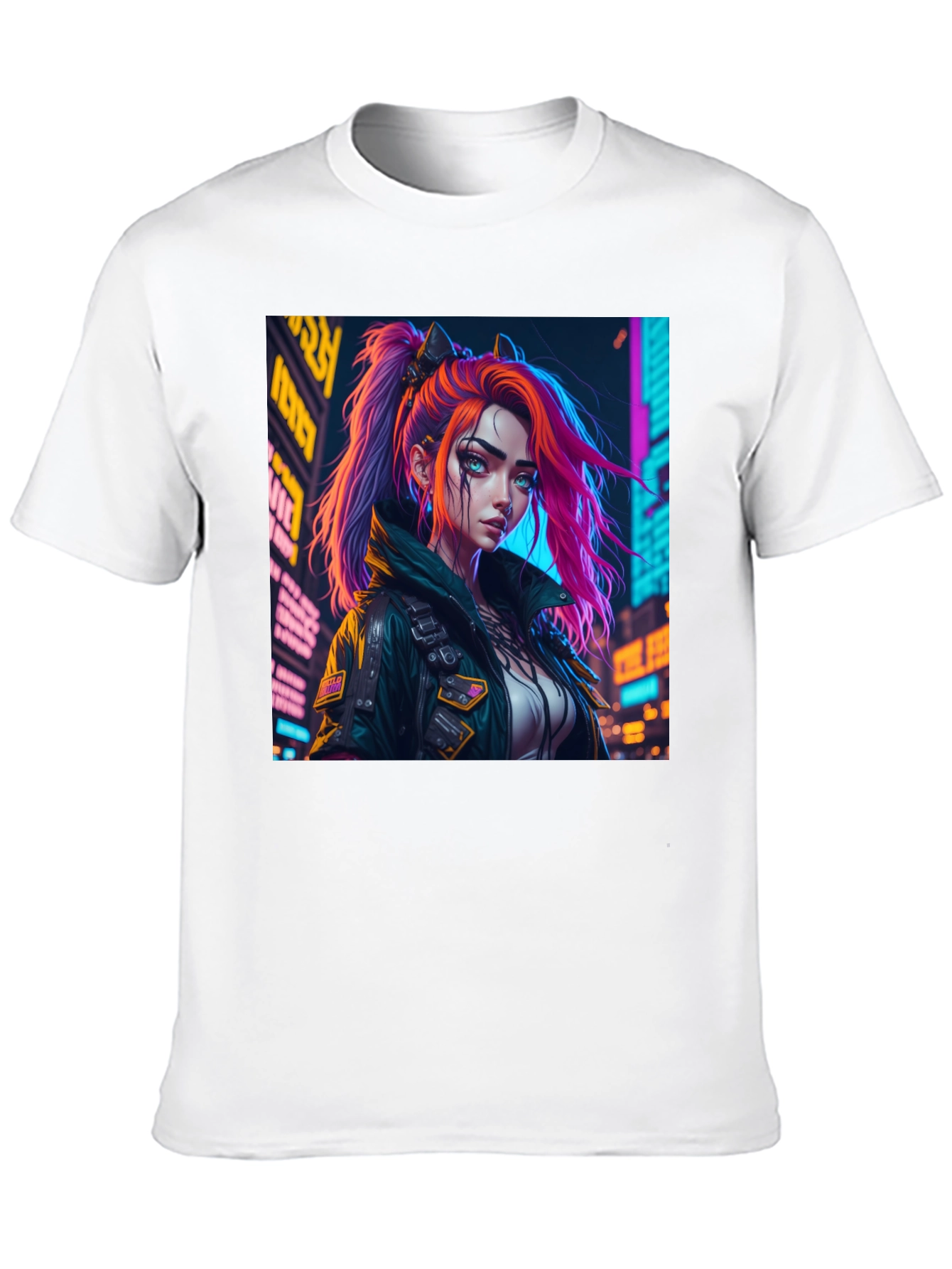 Cyberpunk Girl Graphic Print Black T-Shirt