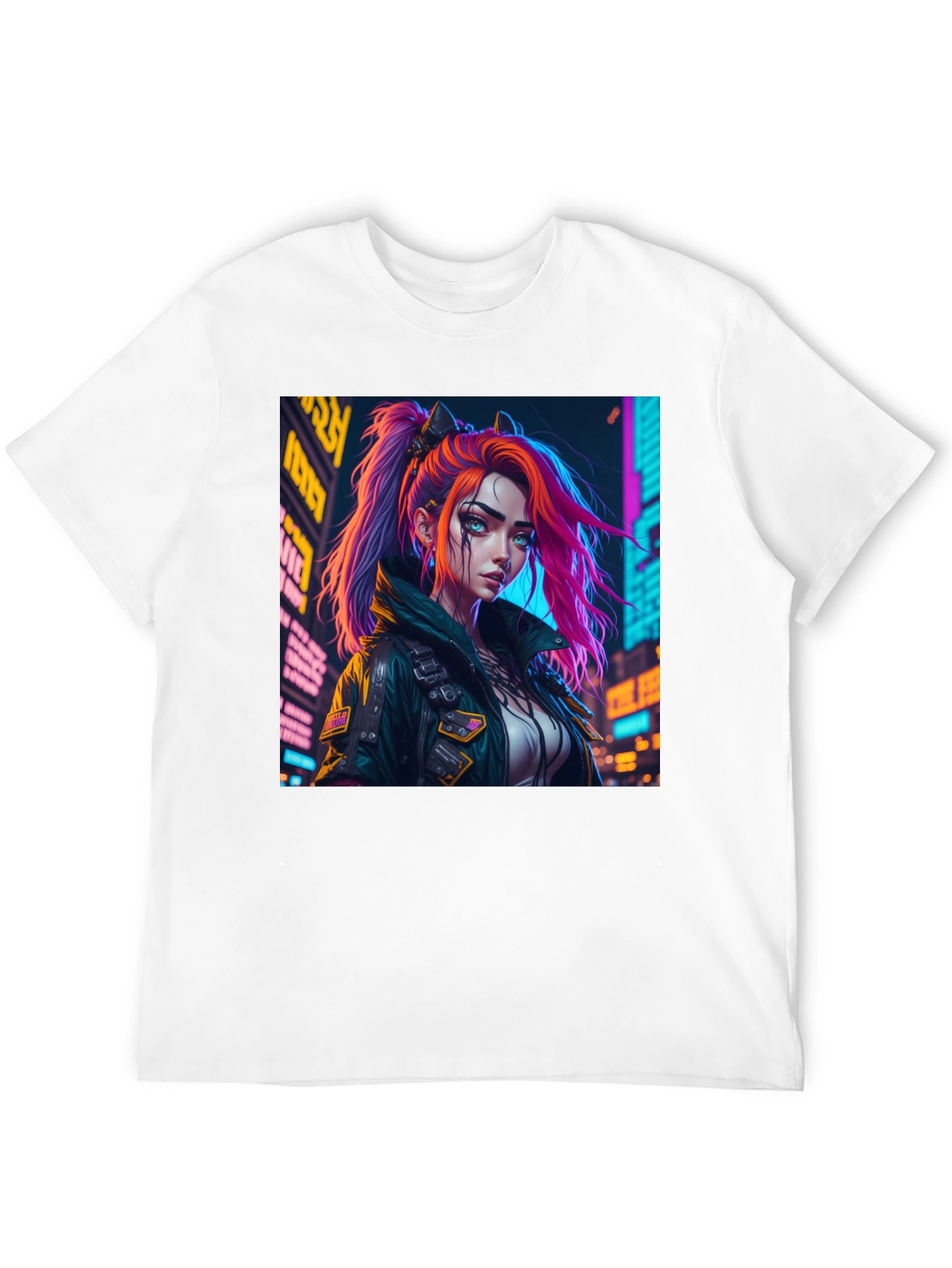 Cyberpunk Girl Graphic Print Black T-Shirt
