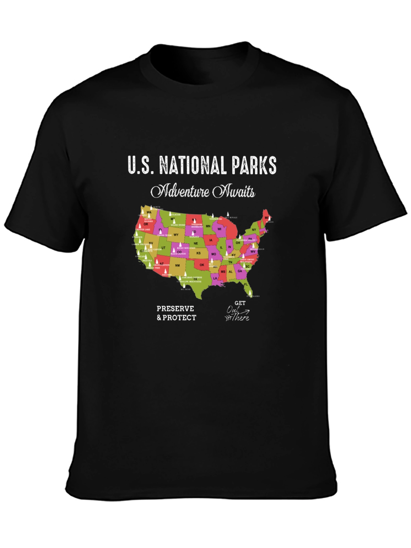 U.S. National Parks Adventure Awaits Black T-Shirt