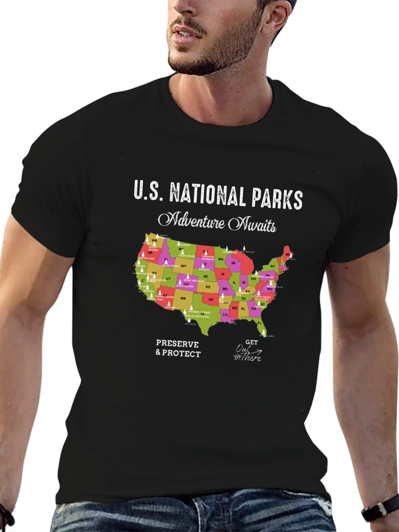 U.S. National Parks Adventure Awaits Black T-Shirt