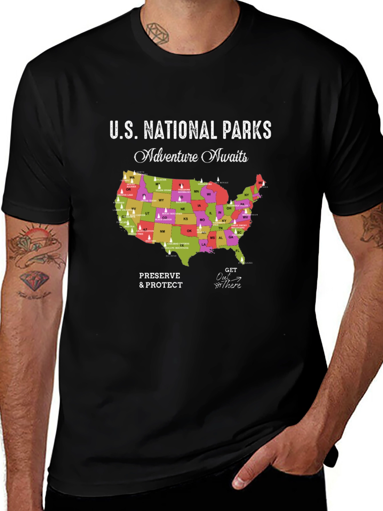 U.S. National Parks Adventure Awaits Black T-Shirt
