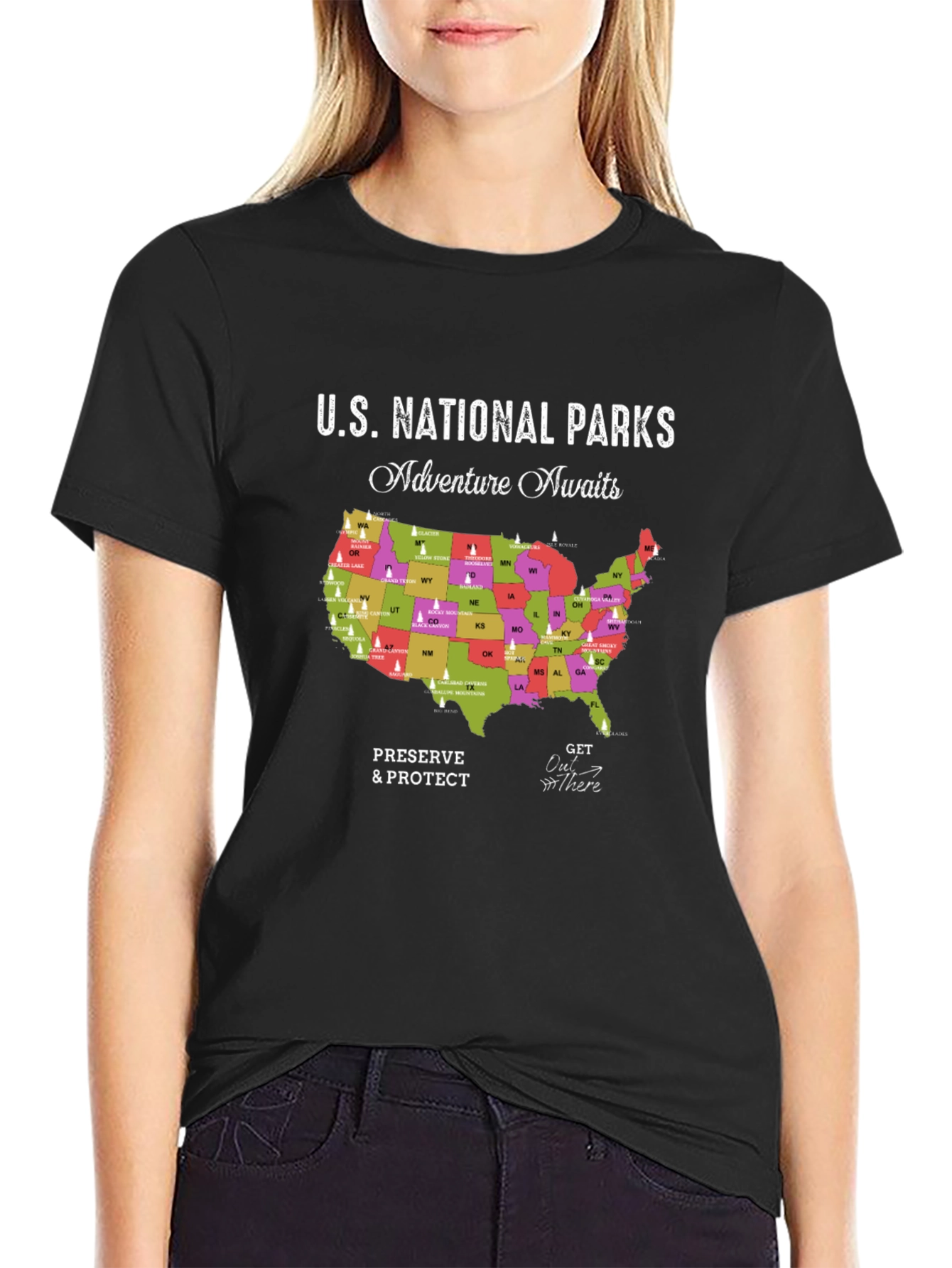 U.S. National Parks Adventure Awaits Black T-Shirt