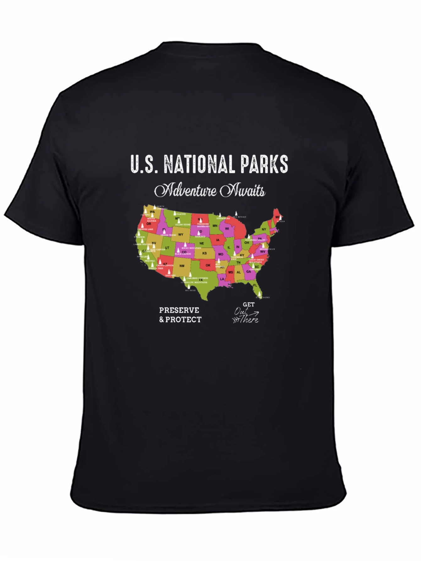 U.S. National Parks Adventure Awaits Black T-Shirt