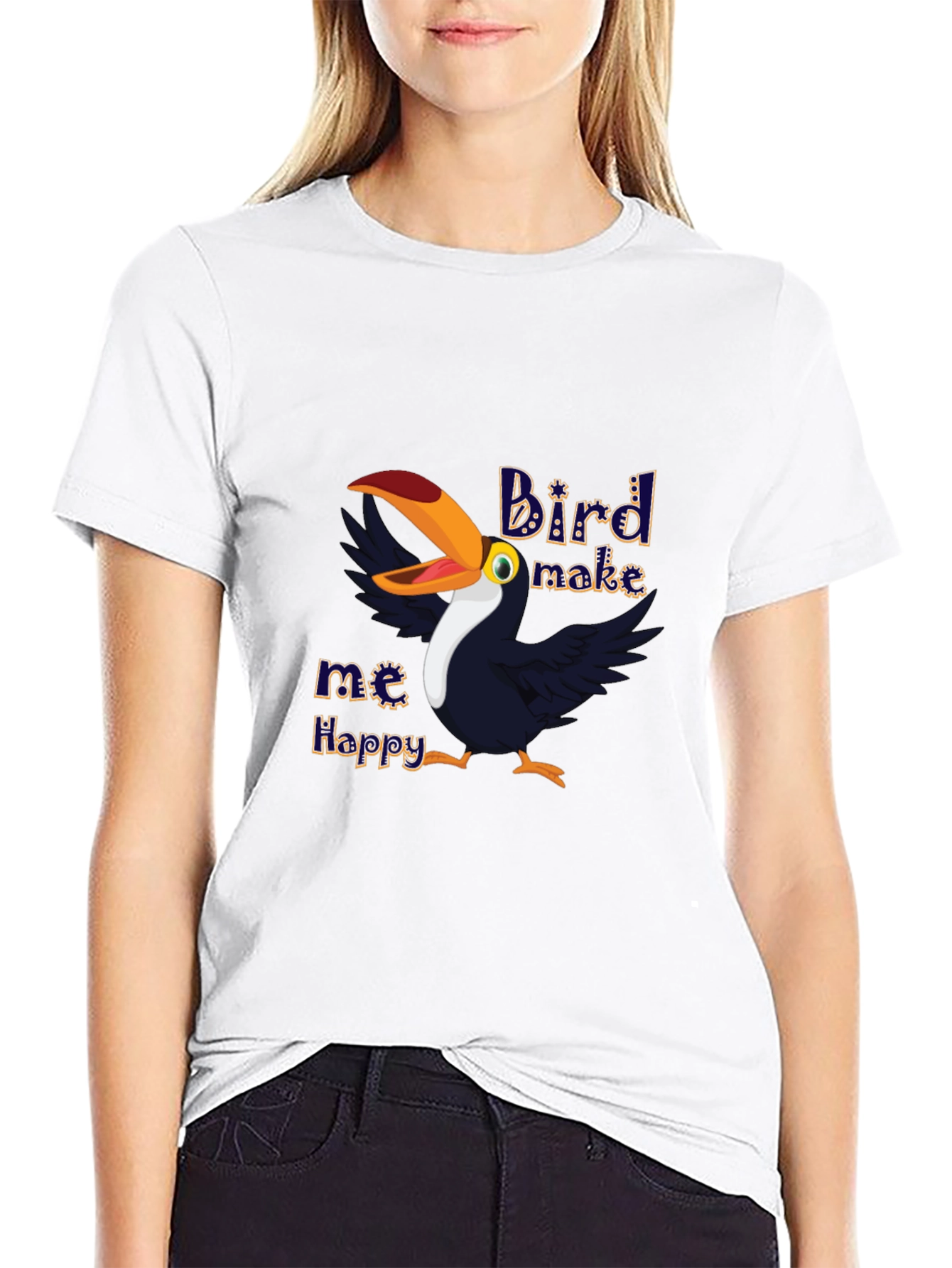 Bird Make Me Happy Graphic T-Shirt - Black