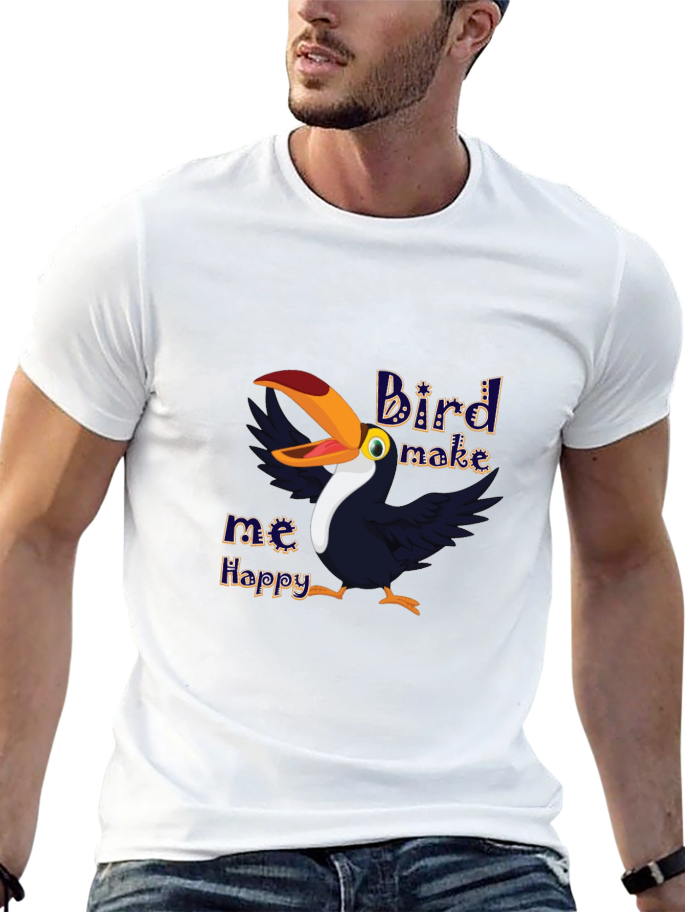 Bird Make Me Happy Graphic T-Shirt - Black
