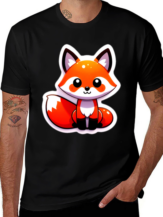 Cute Cartoon Fox Graphic Tee - Soft Black Unisex Shirt