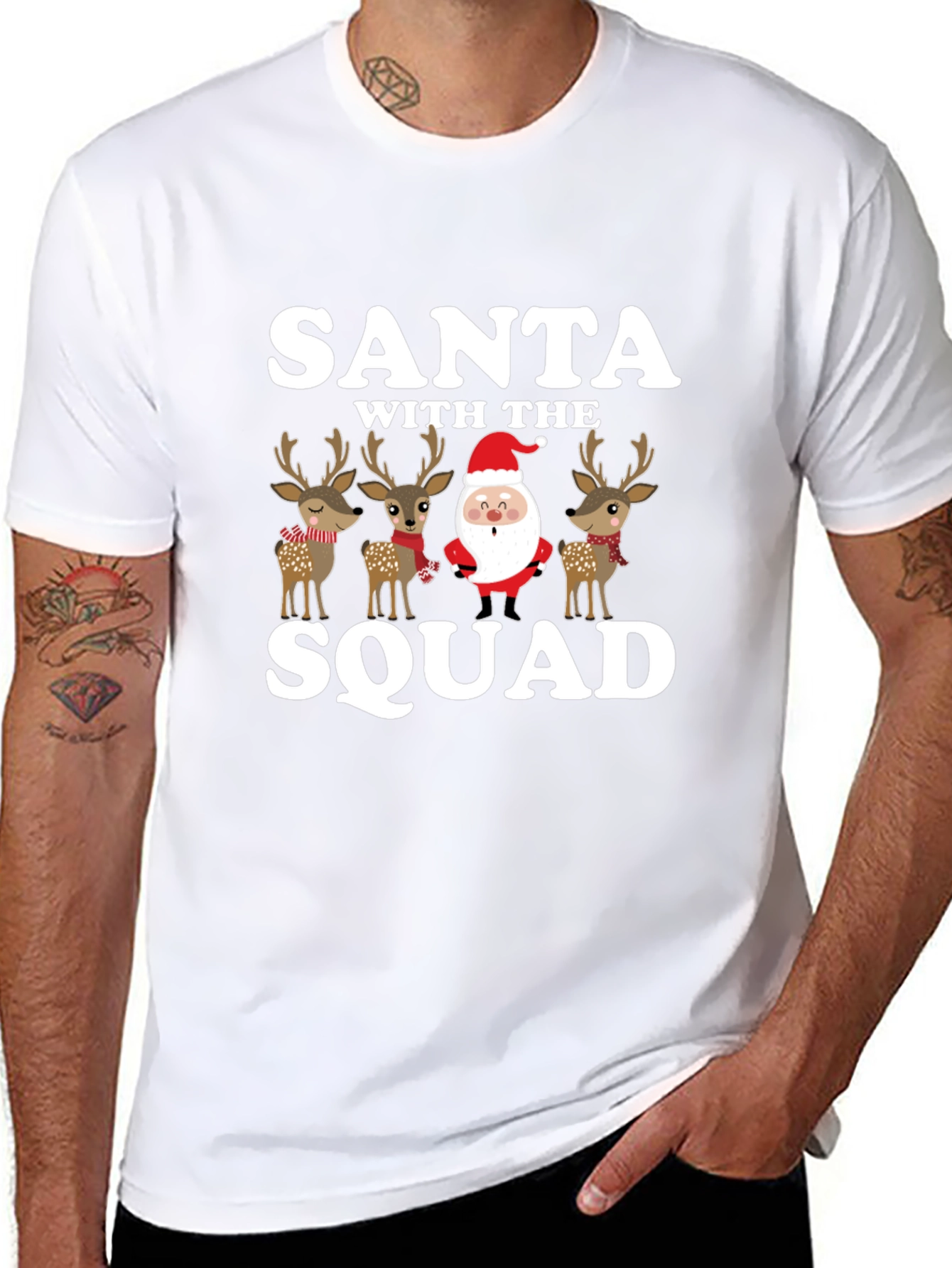 Santa With The Squad Black T-Shirt