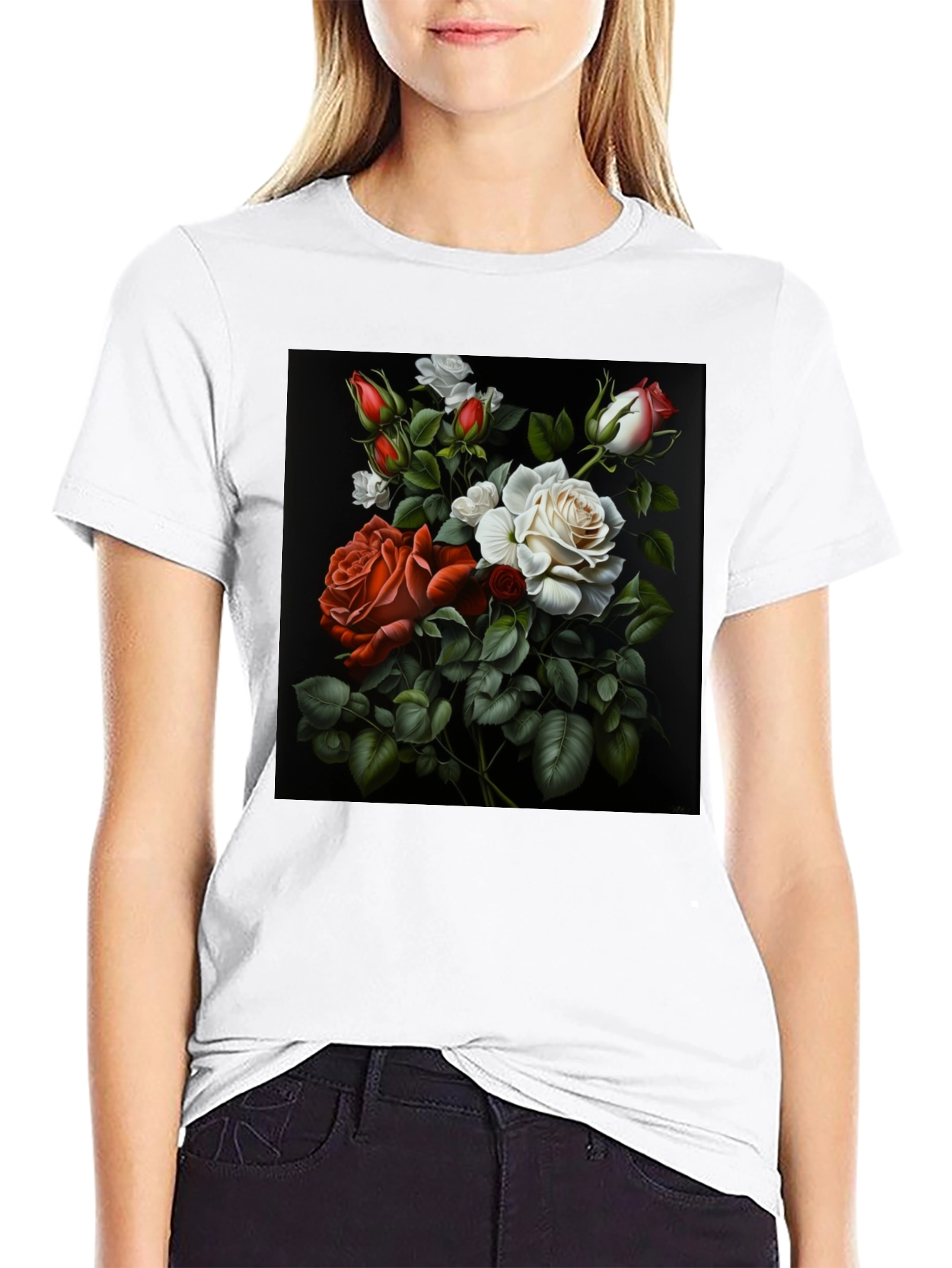 Floral Roses Graphic T-Shirt - Elegant Design
