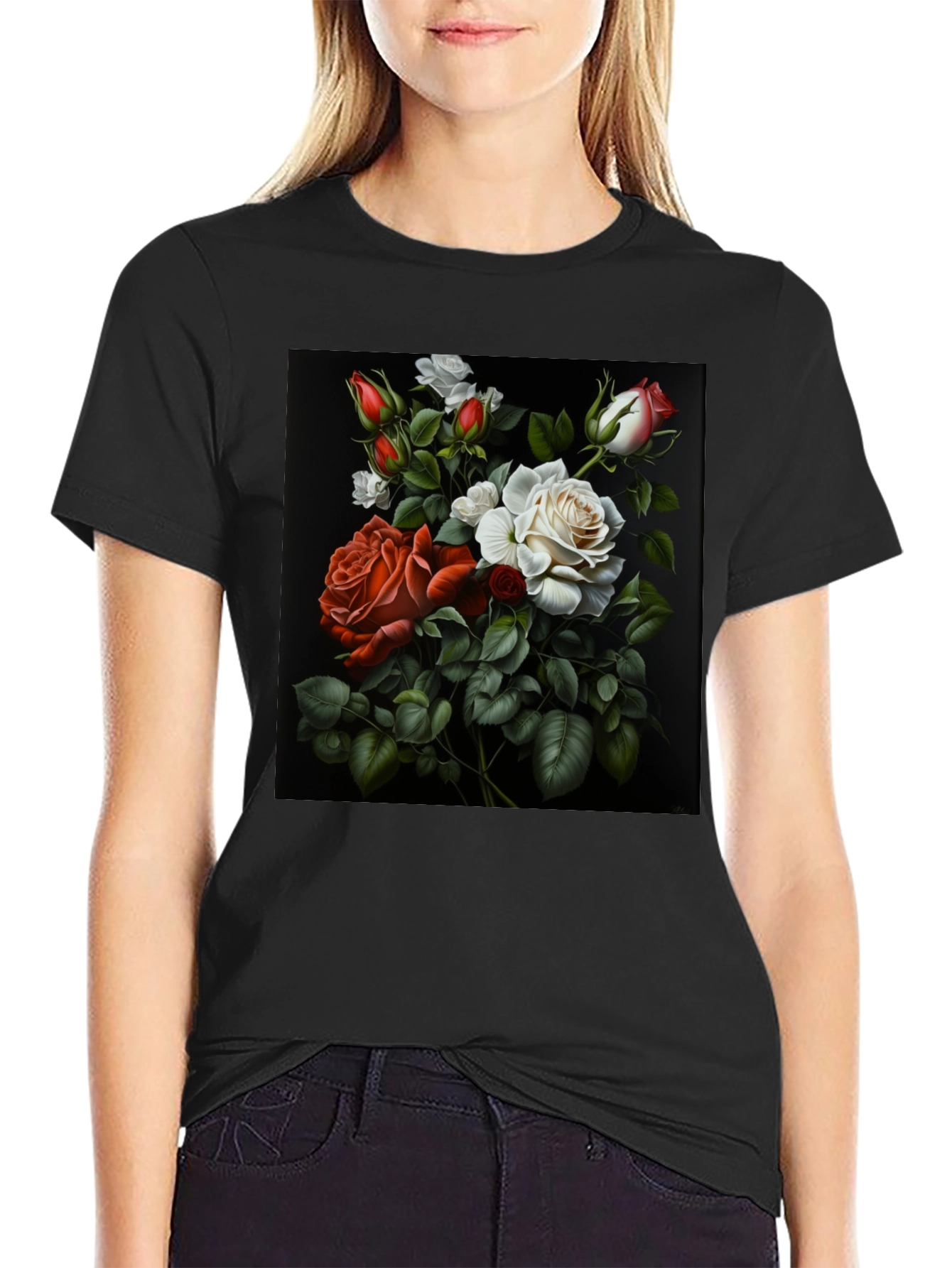 Floral Roses Graphic T-Shirt - Elegant Design