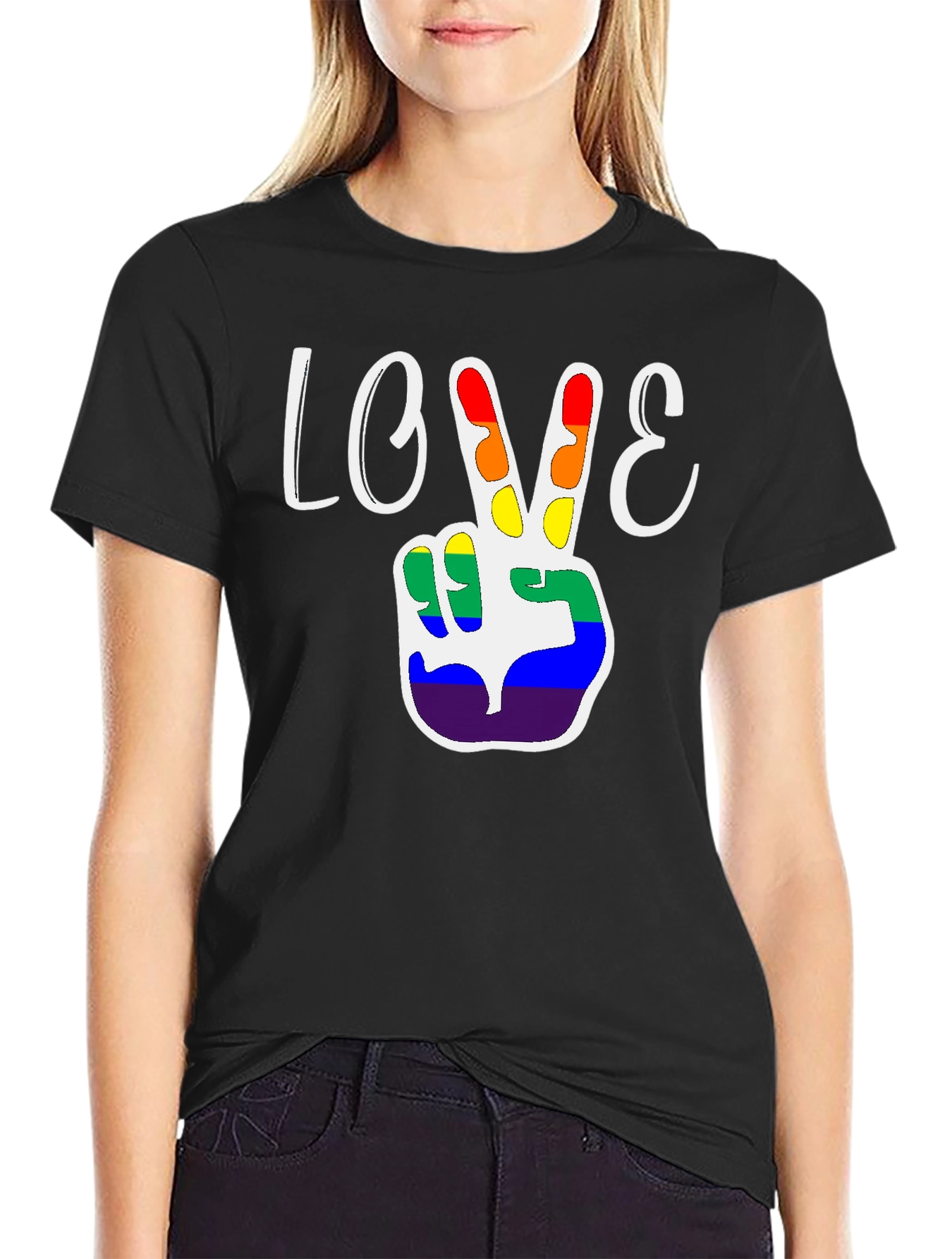 Love Peace Sign LGBT Pride Black T-Shirt