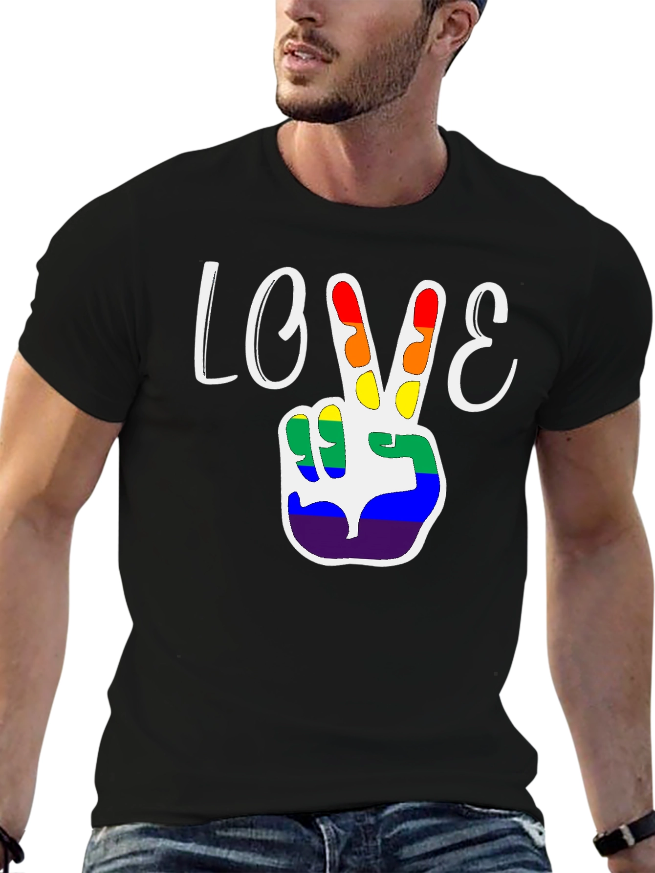 Love Peace Sign LGBT Pride Black T-Shirt