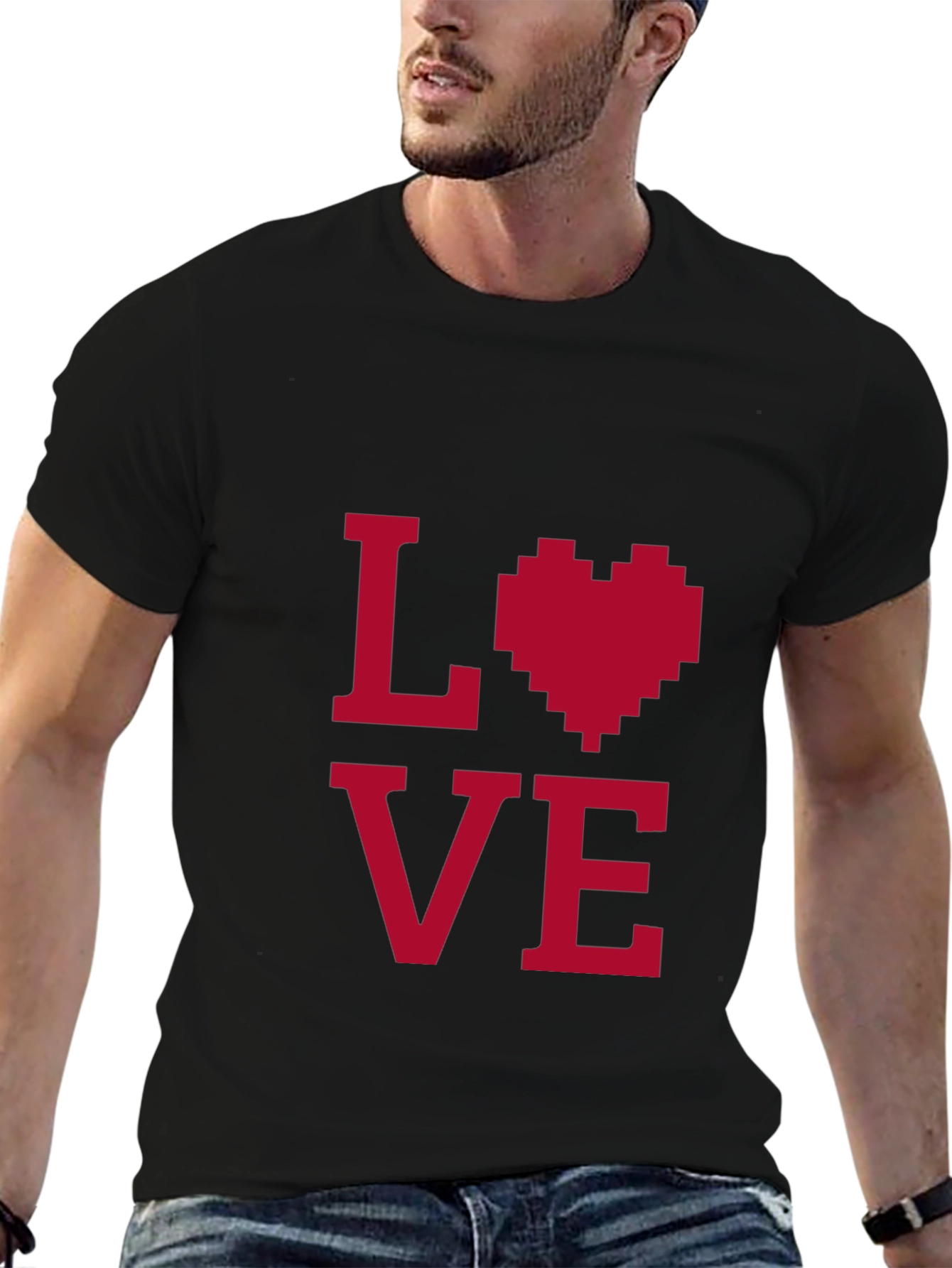 Love Pixel Heart Graphic Tee - Black