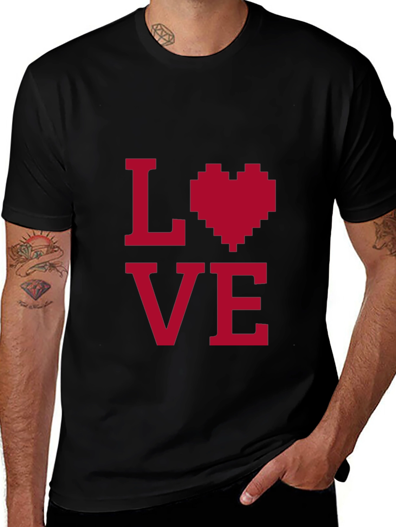 Love Pixel Heart Graphic Tee - Black