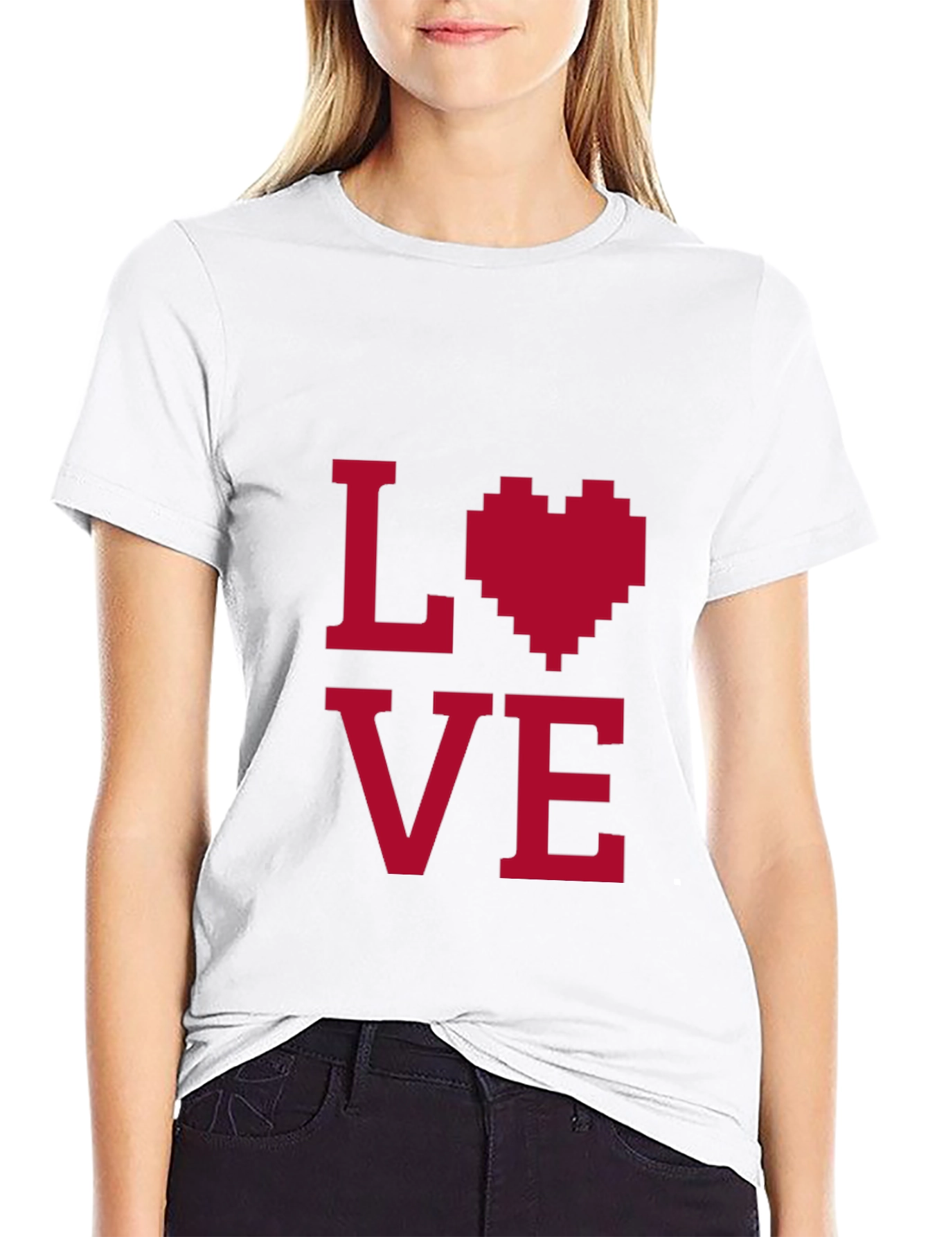 Love Pixel Heart Graphic Tee - Black