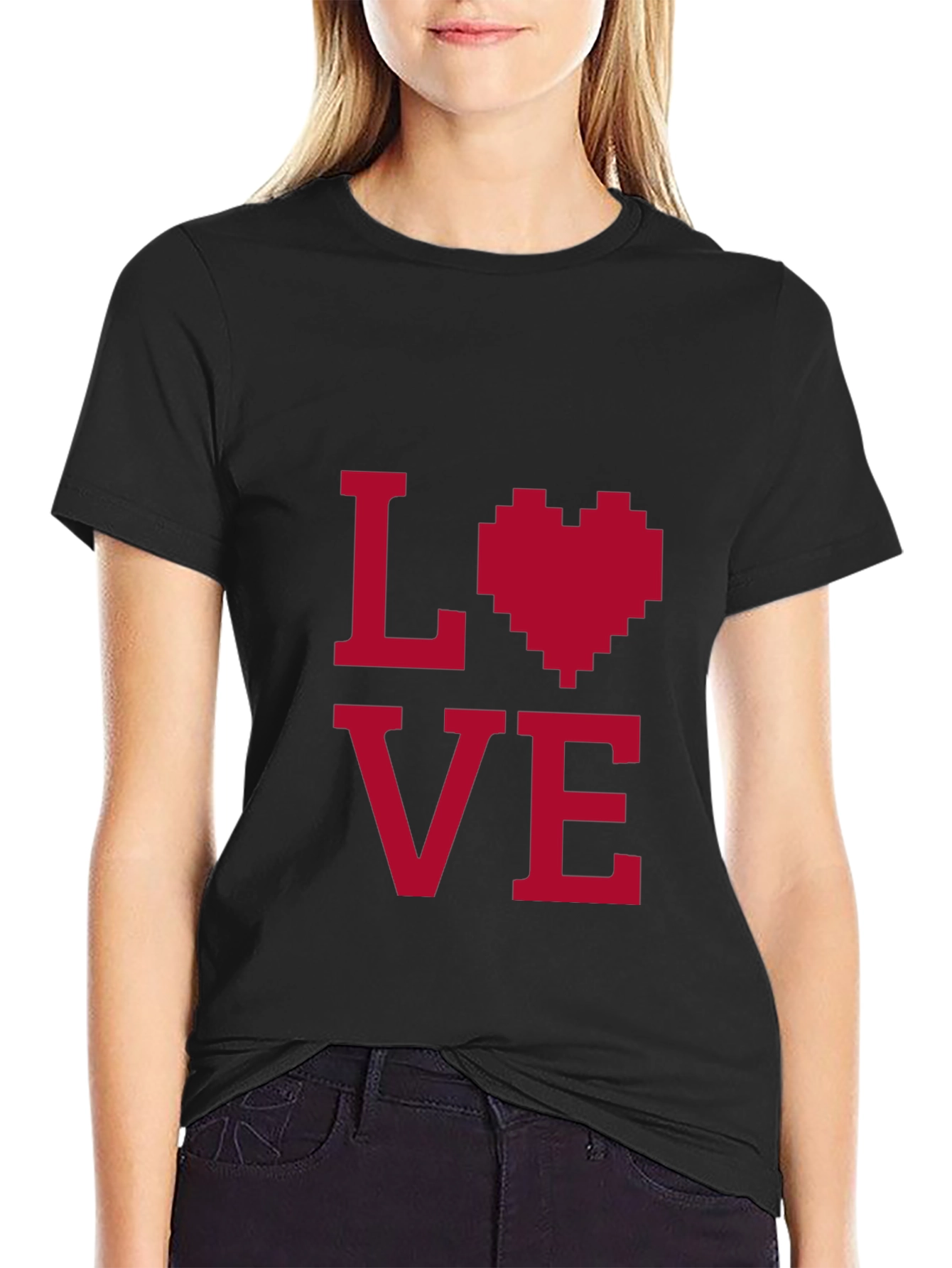 Love Pixel Heart Graphic Tee - Black